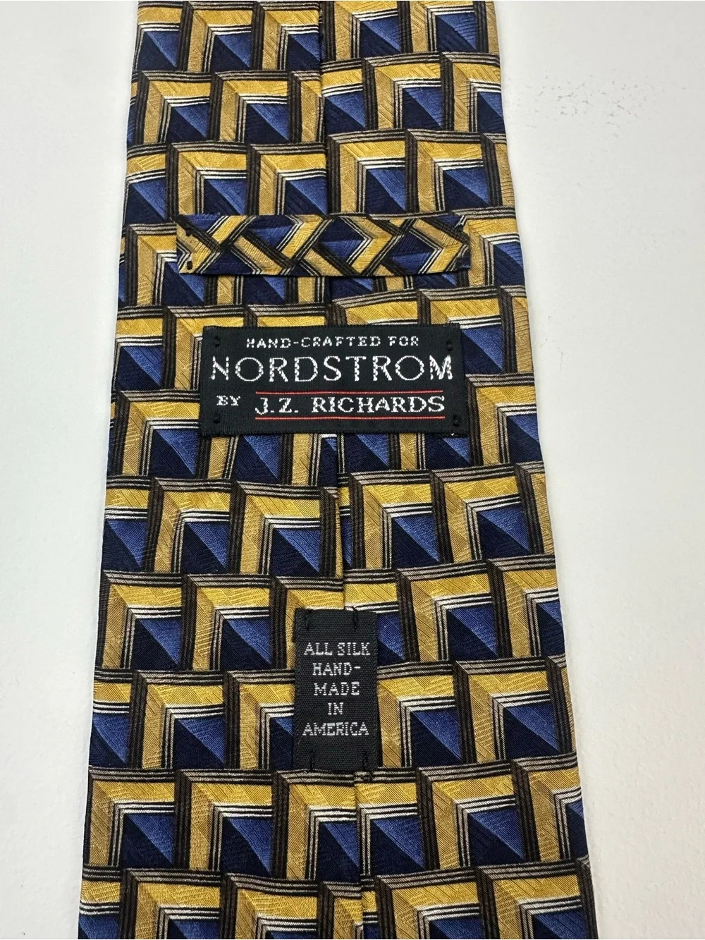 Nordstrom Navy and Gold Geometric Silk Tie